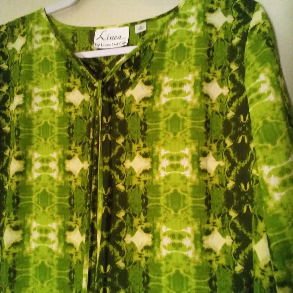 Linea by Louis Dell'Olio Shirt Tunic Women S Long Sleeve Tassel Pattern Green
